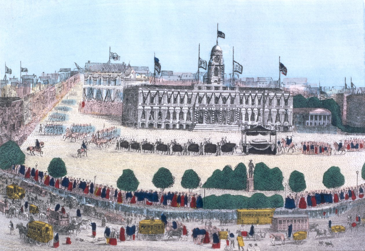 Begravelsesprosesjon til minne om president Abraham Lincoln, pub. av Charles Magnus, 1865 av Henry R. Robinson