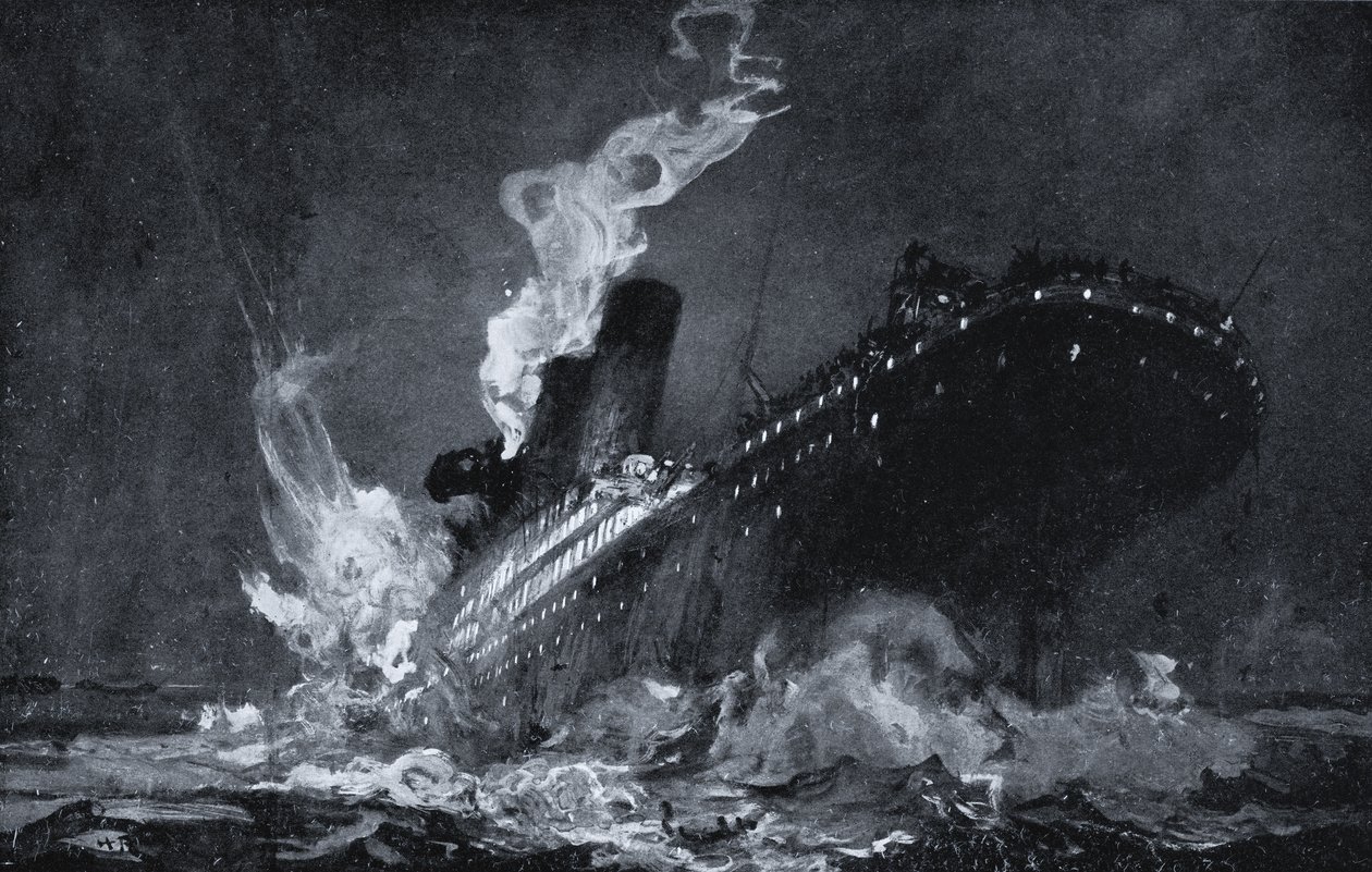 RMS Titanic fra White Star Line synker etter å ha truffet et isfjell i Nord-Atlanteren av Henry Reuterdahl