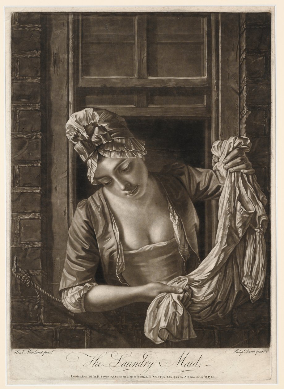 The Laundry Maid, trykk laget av Philip Dawe, 1772 (mezzotint) av Henry Robert Morland