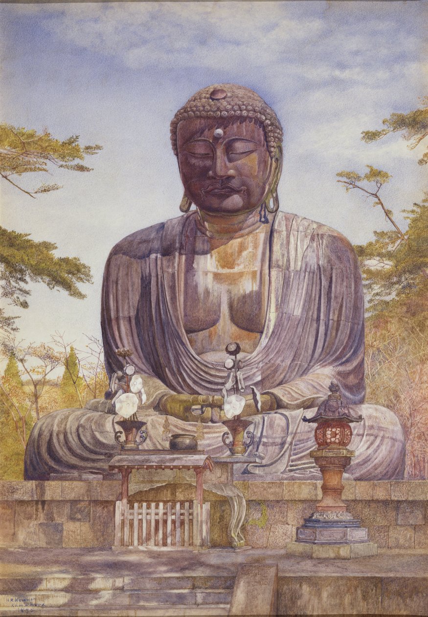 Daibutsu, stor bronsestatue av Buddha i Kamakura, Japan (wc på papir) av Henry Roderick Newman