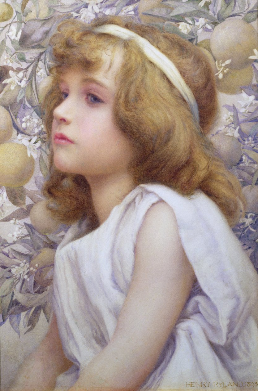 Jente med epleblomst, 1893 av Henry Ryland