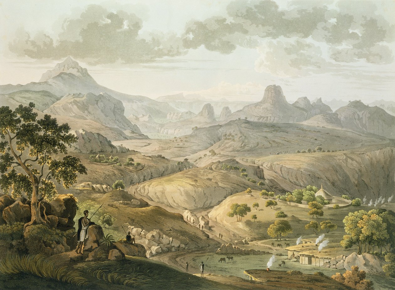 Utsikt nær landsbyen Asceriah, i Abessinia, gravert av Daniel Havell (1785-1826) 1809 (akvatint) av Henry Salt