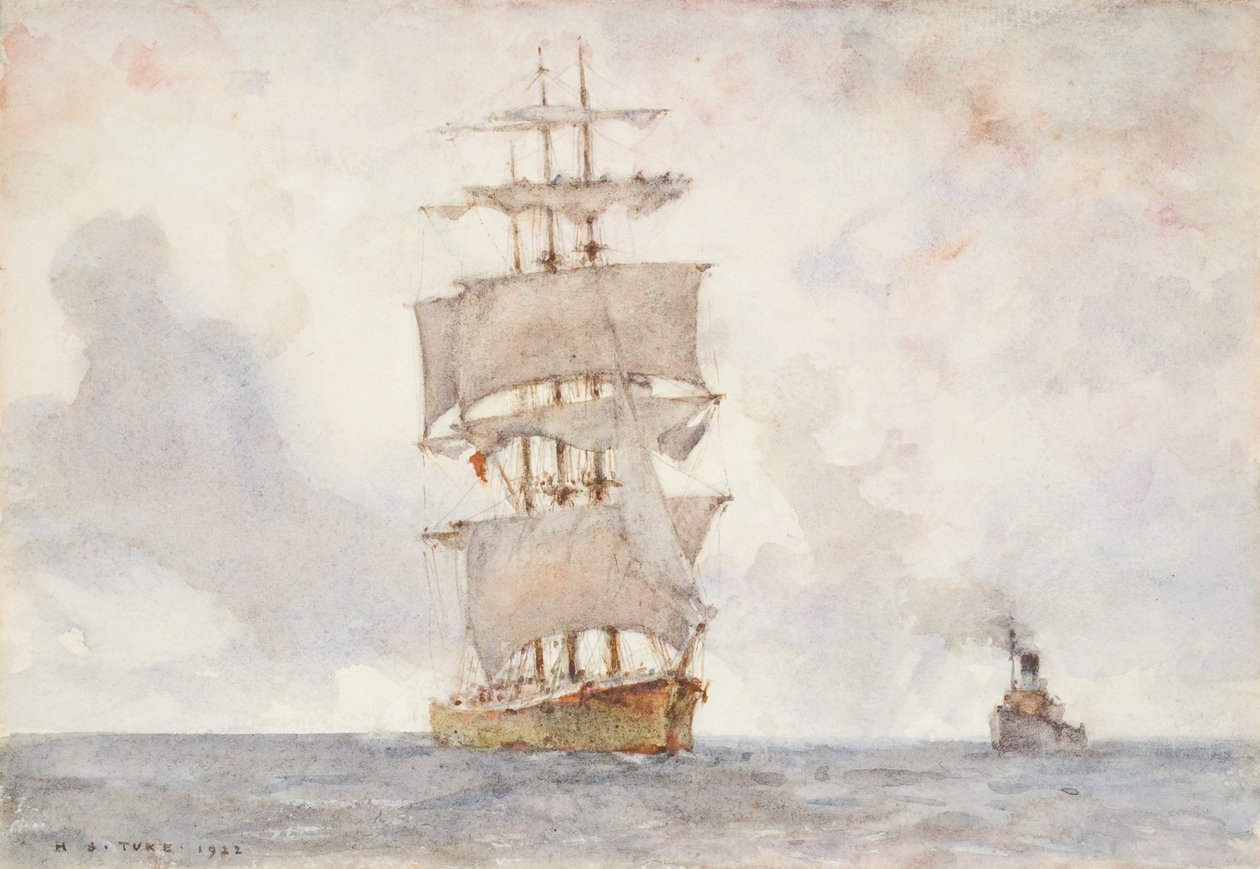Barque and Tug, 1922 av Henry Scott Tuke
