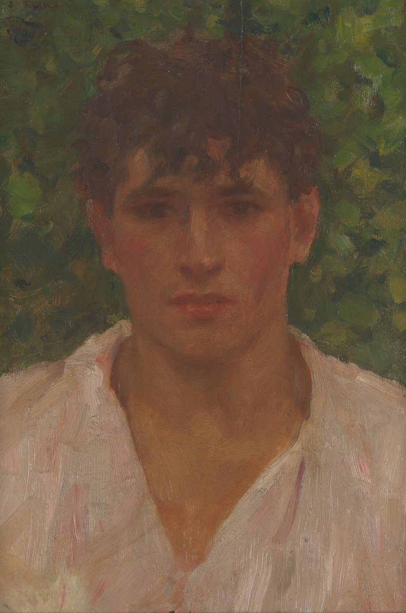 Portrett av en ung mann med åpen krage av Henry Scott Tuke