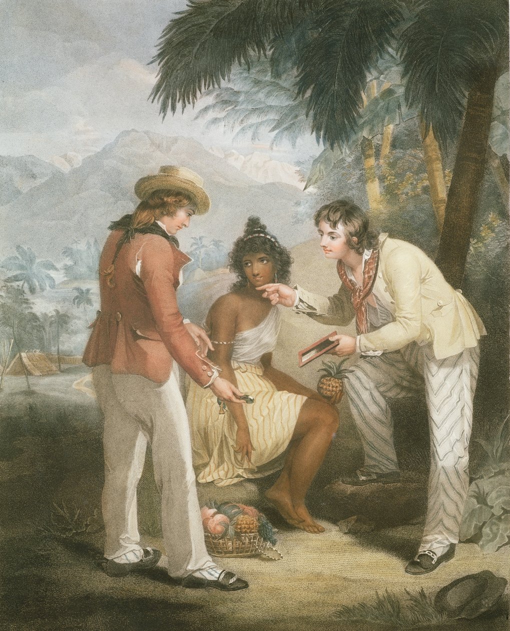 Knapphet i India, gravert og pub. av Charles Knight (1743-c.1826), 1794 (stippgravering) (par 125540) av Henry Singleton