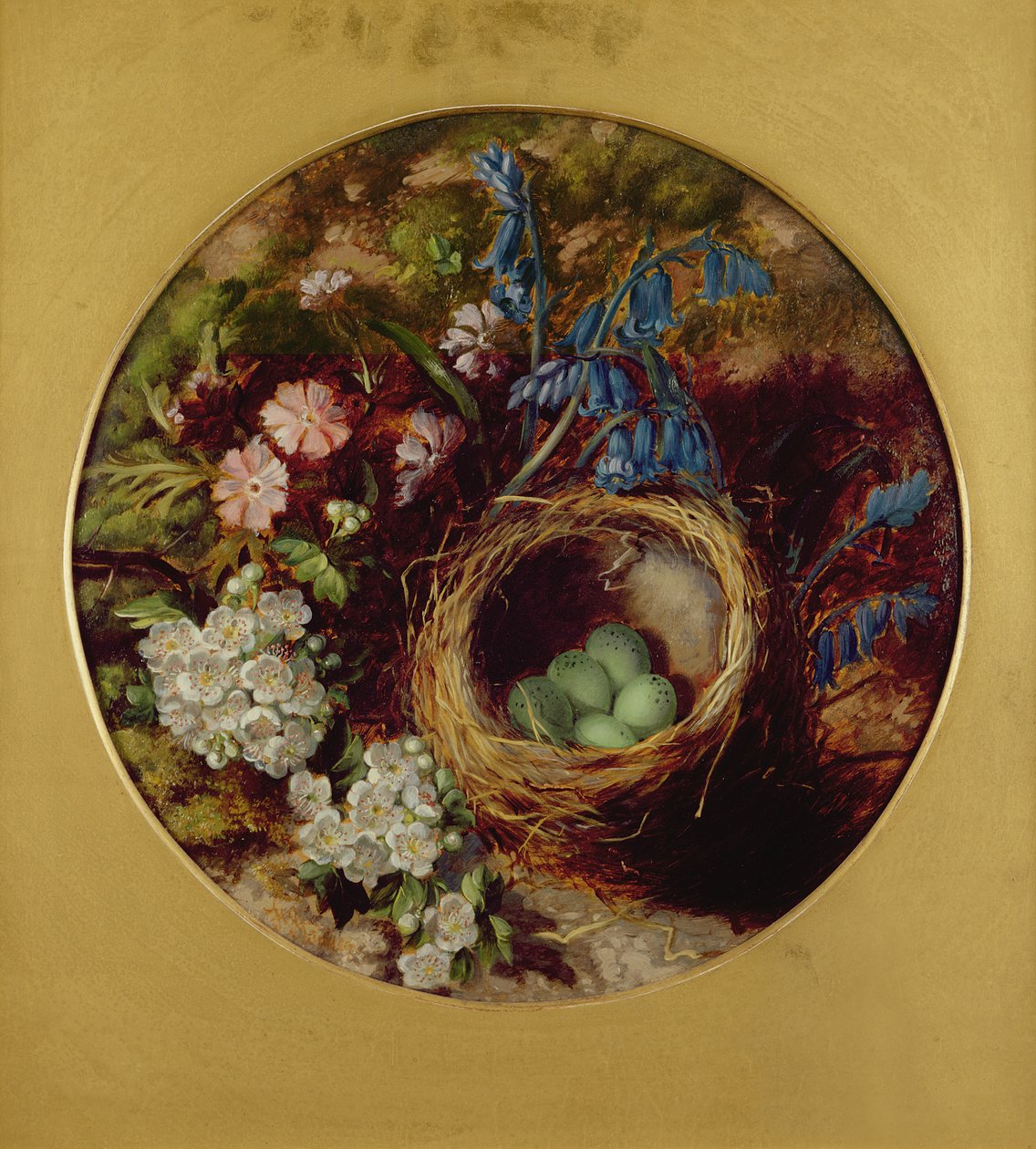 Et stilleben med fuglerede, blomst og blåklokker av Henry Stanier