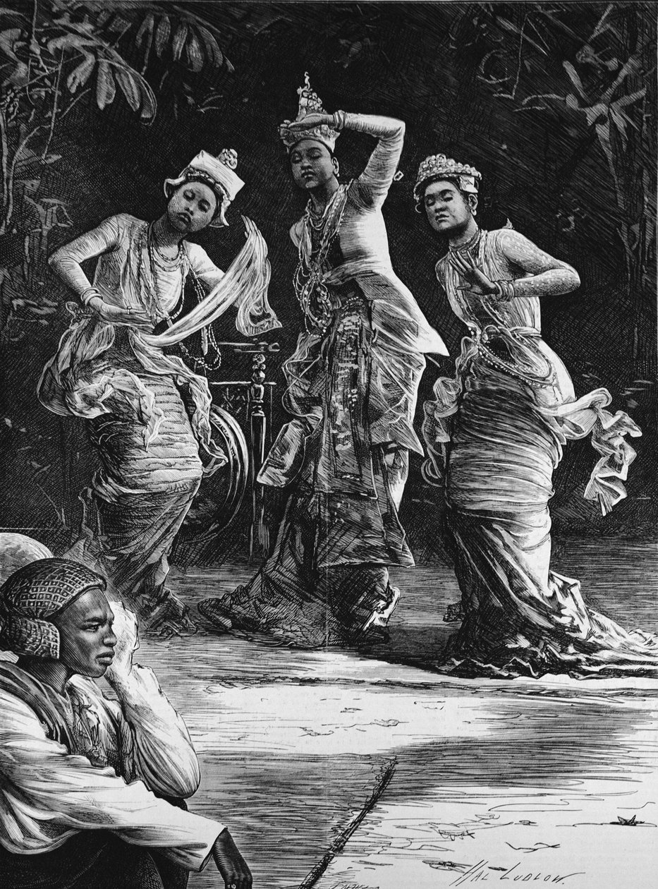 Burmesiske ballettjenter som de opptrådte før visekongen i India i Rangoon, fra 