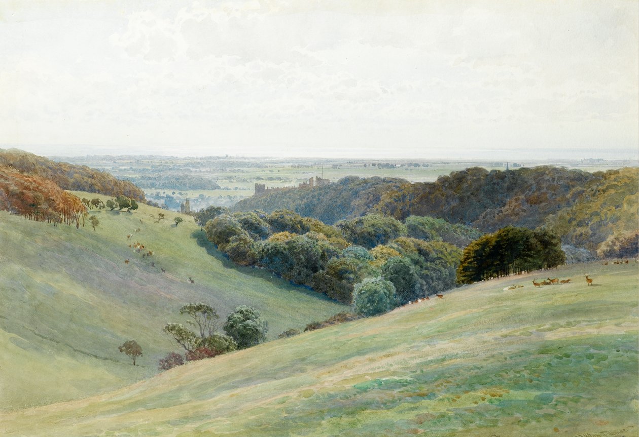 Arundel Castle fra Deer Park, Sussex, 1884 (wc på papir) av Henry Sutton Palmer