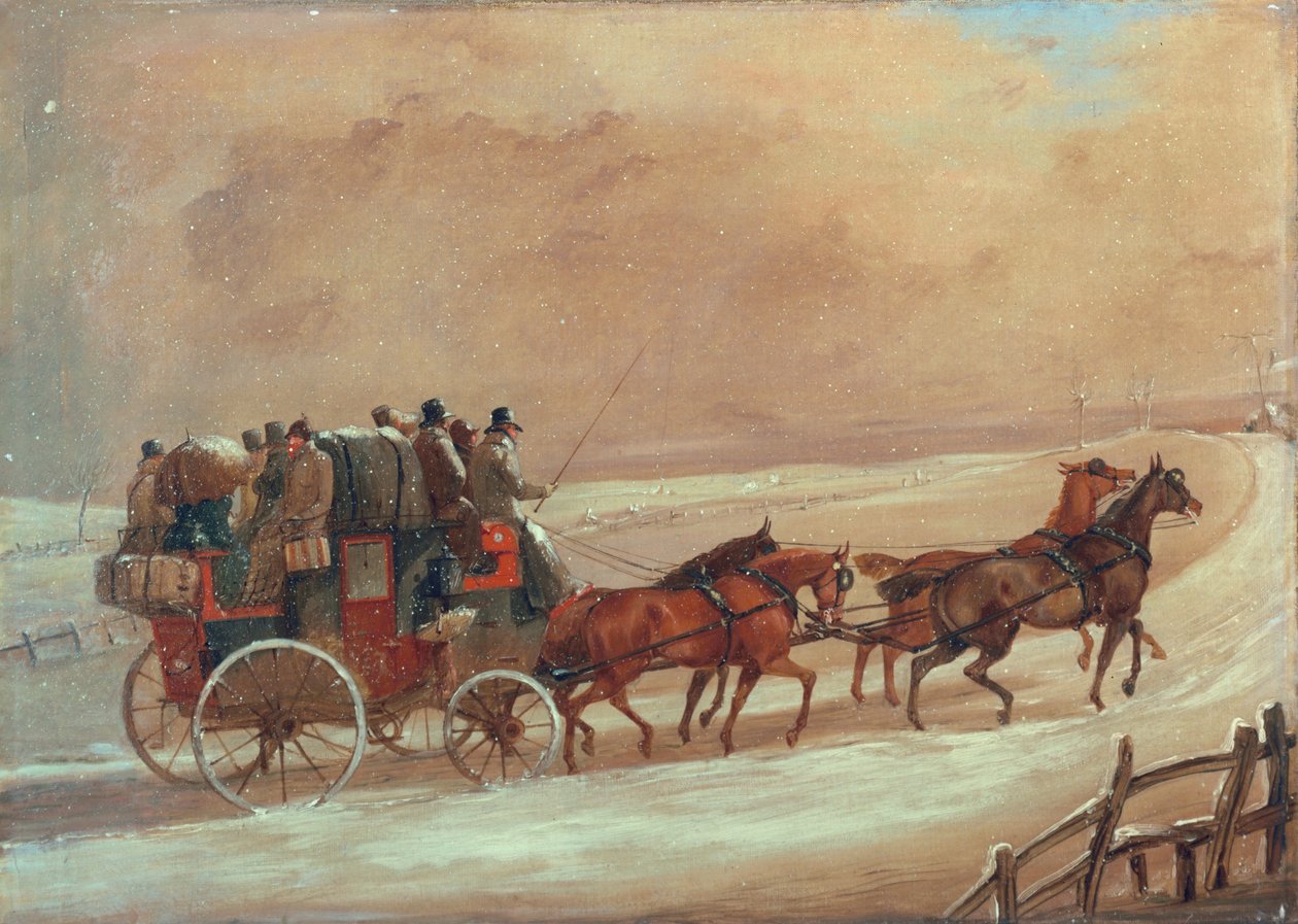 Manchester - London Coach om vinteren, ca. tidlig på 1800-tallet av Henry Thomas Alken