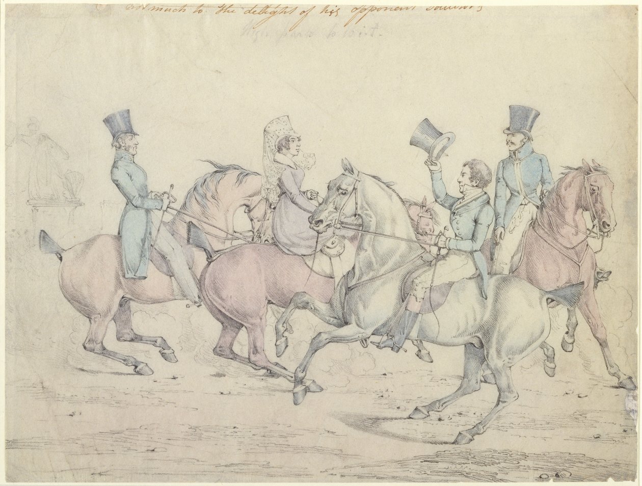 Morning Ride, original tegning for plate 12 av 'Scenes in the Life of Master George' (grafitt og wc på papir) av Henry Thomas Alken