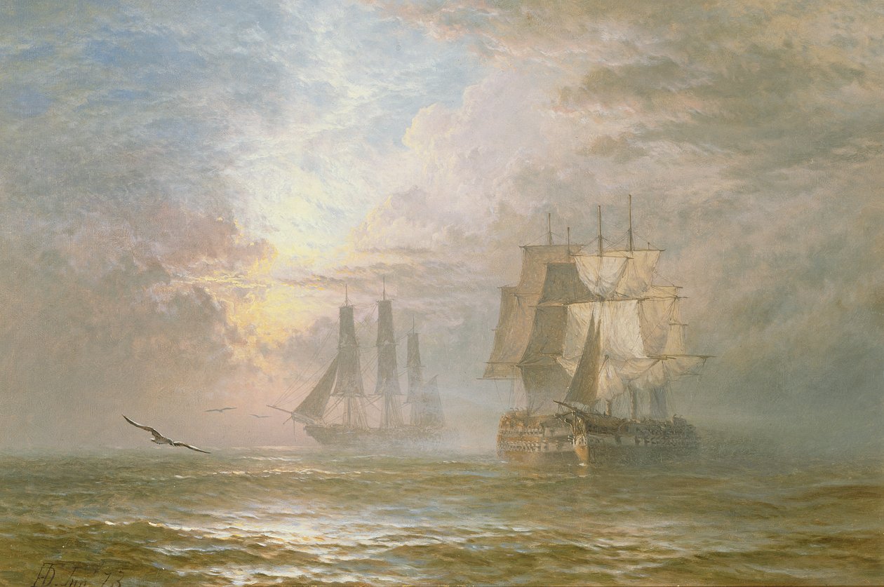Men of War at Anchor, 1873 av Henry Dawson