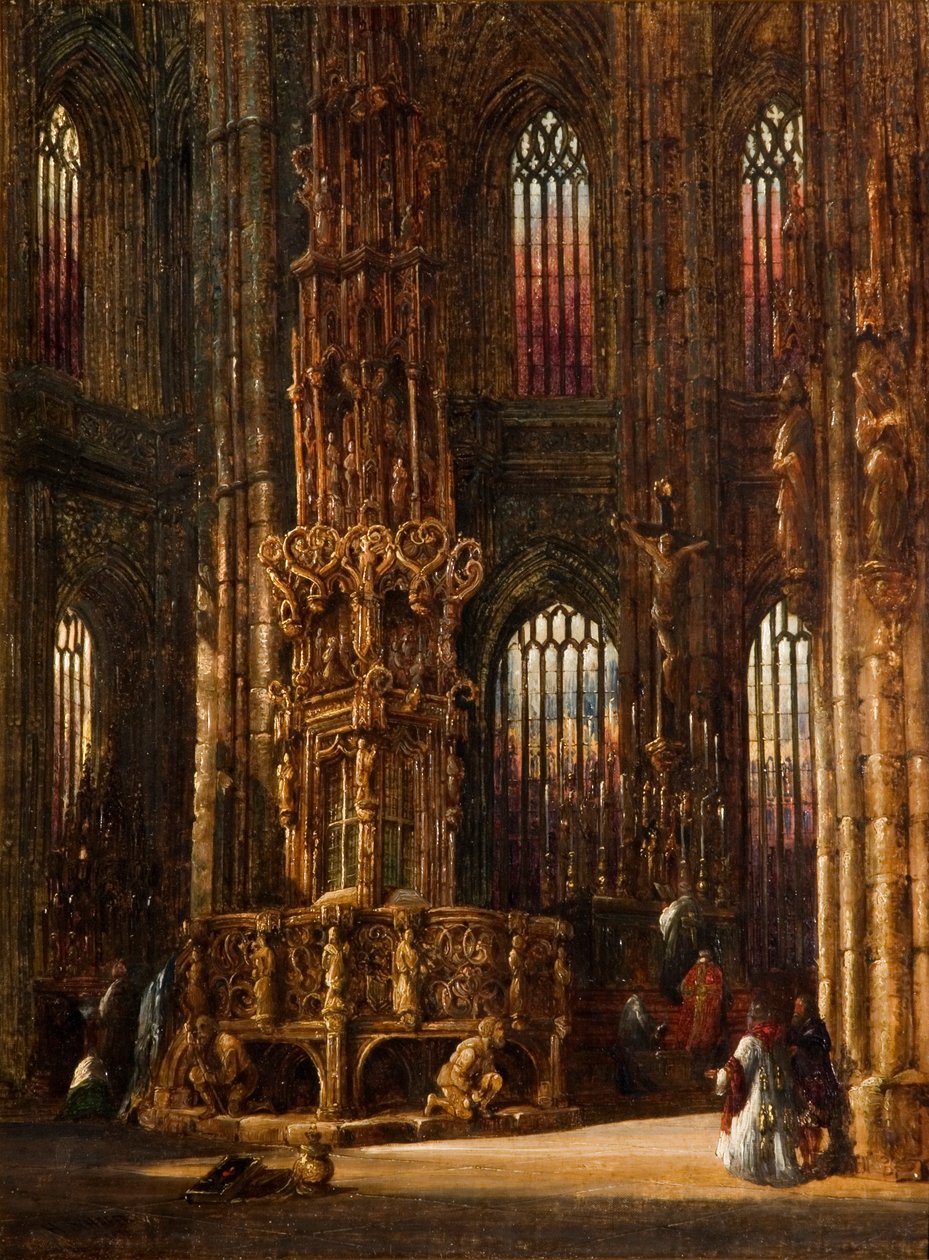 Interiør av St. Lawrence-kirken, Nürnberg, ca. 1875 av Henry Thomas Schafer