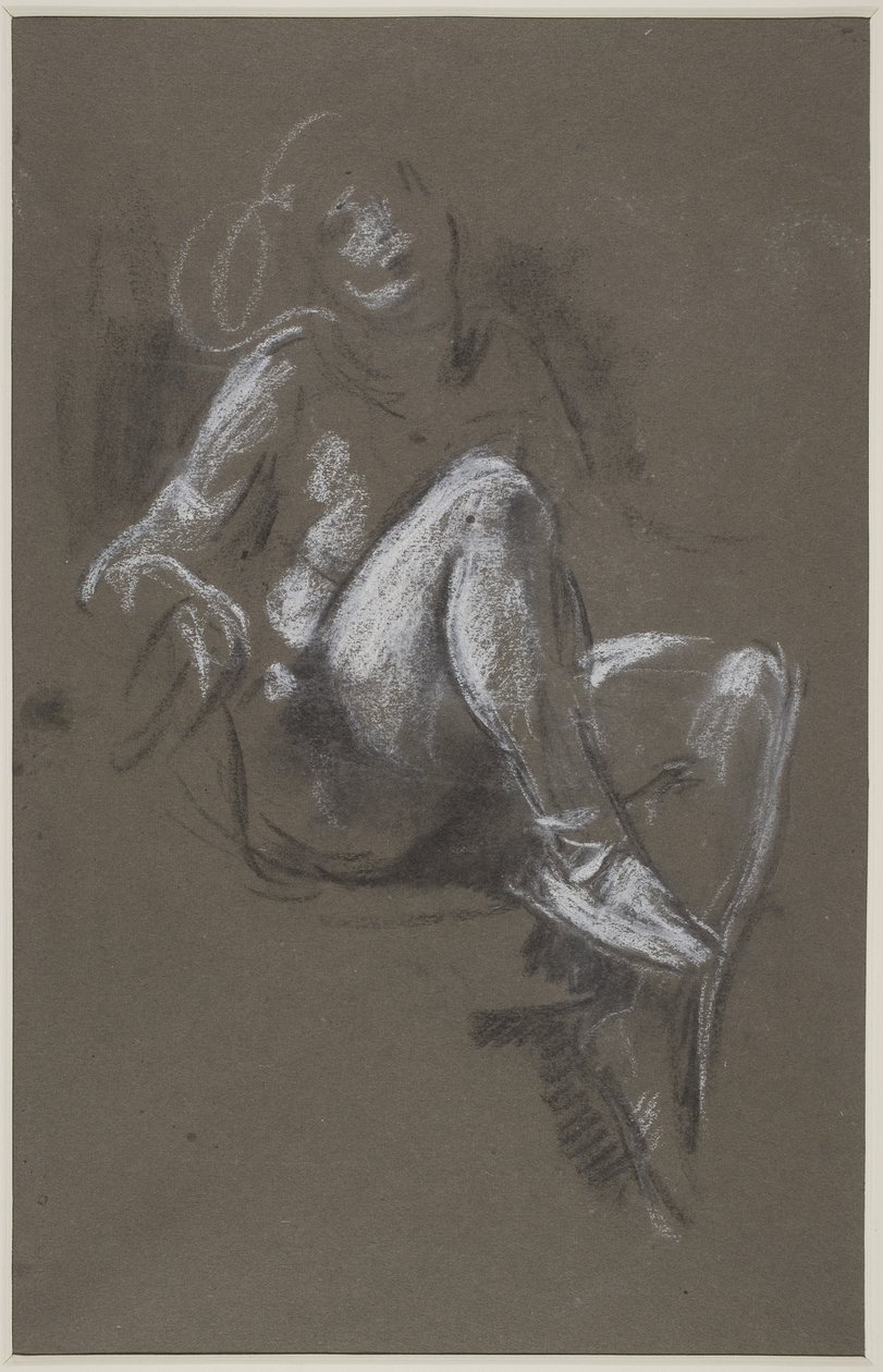 Sittende naken jente med ballettsko (kritt på papir) av Henry Tonks