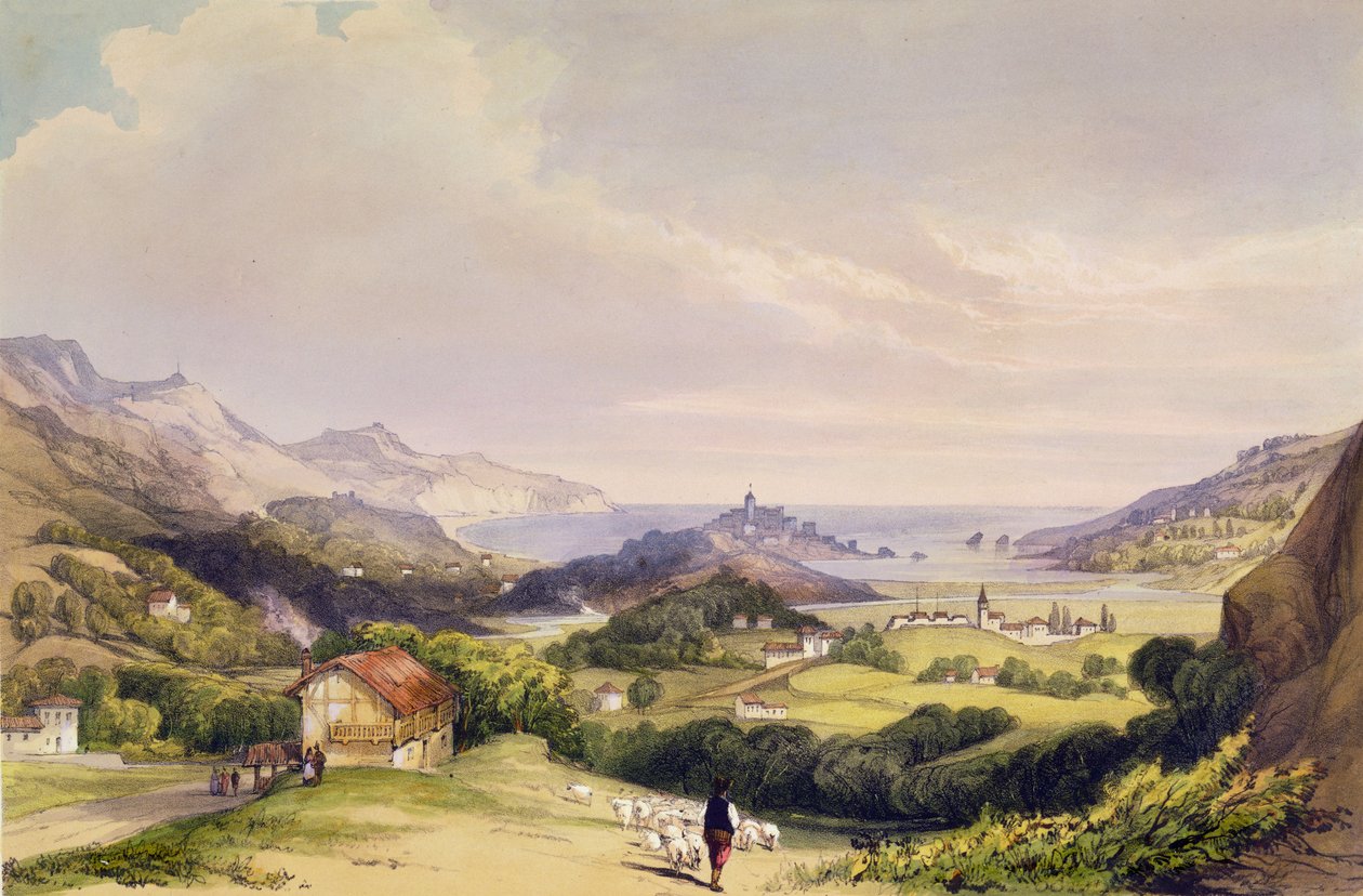 Carlist Fort El Parque med Fuentarabia og munningen av Bidassoa, 1838 av Henry Wilkinson