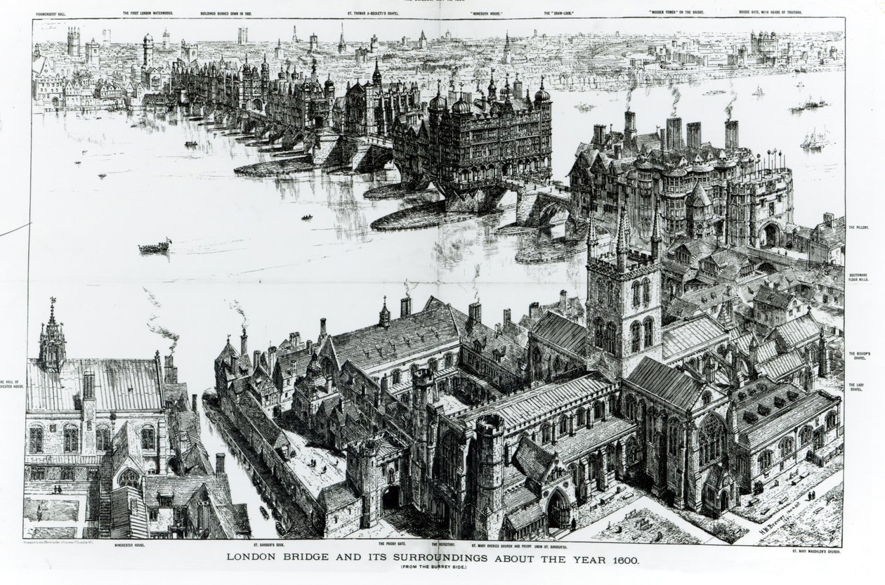 London Bridge og dens omgivelser rundt år 1600, fra 
