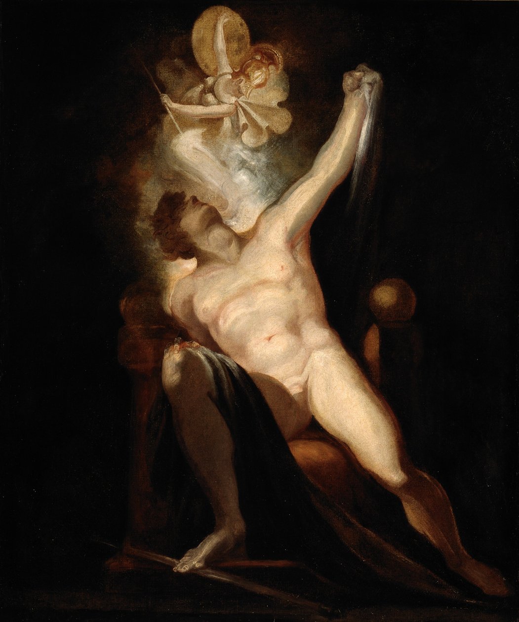 John Miltons Paradise Lost, Satan and the Birth of Syn (bok II, 746-758), maleri nr. 6 fra The Milton Gallery av Henry  Fuseli