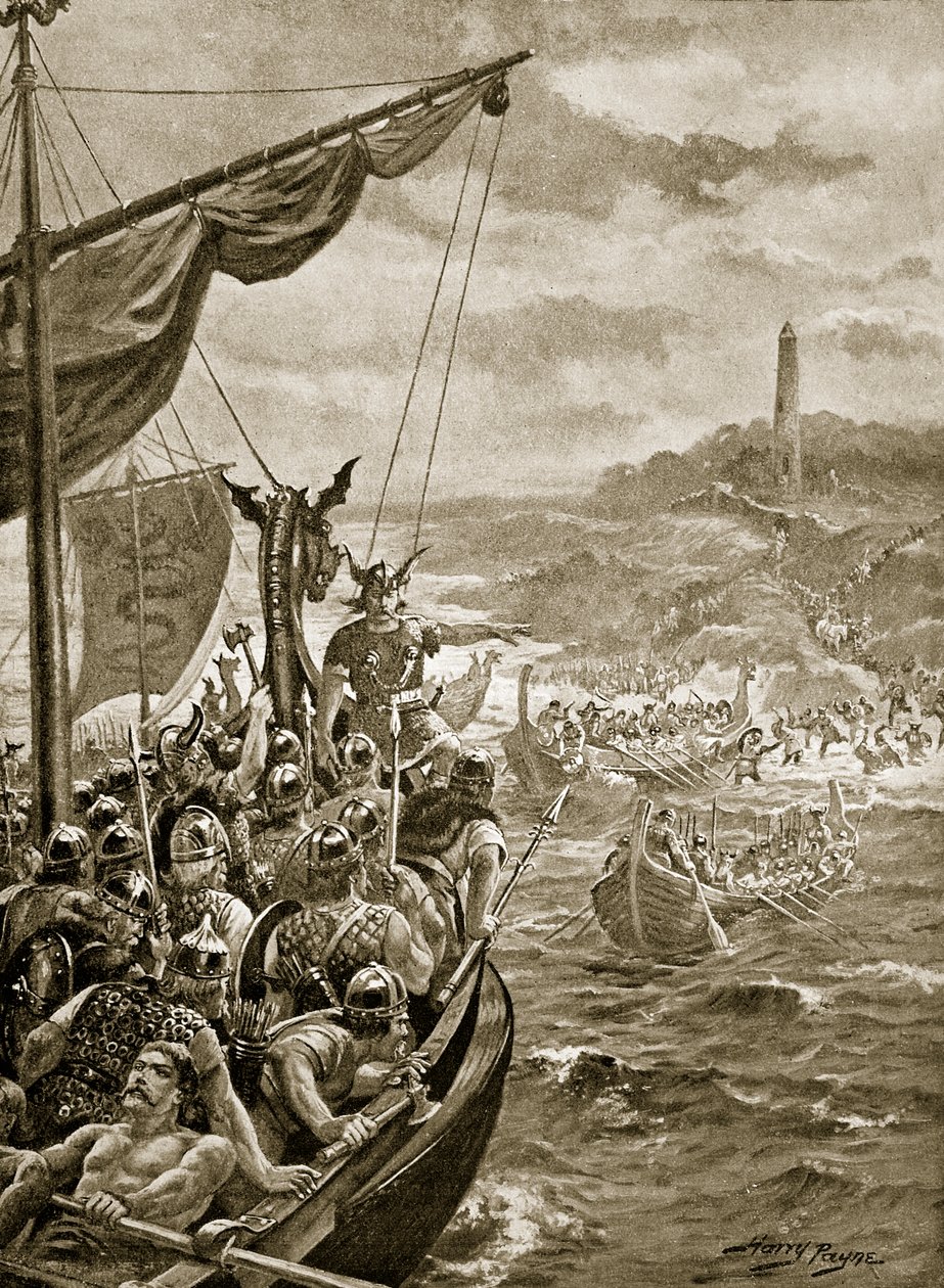 Et angrep av danskene på Irland, illustrasjon fra 