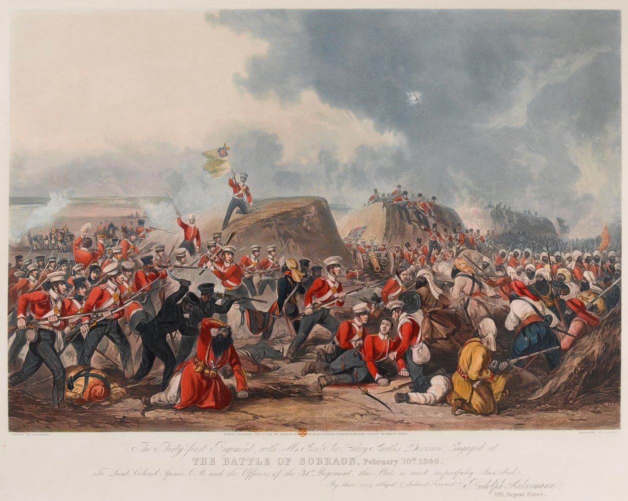 Slaget ved Sobraon 10. februar 1846 (akvatint, farget) av Henry (after) Martens