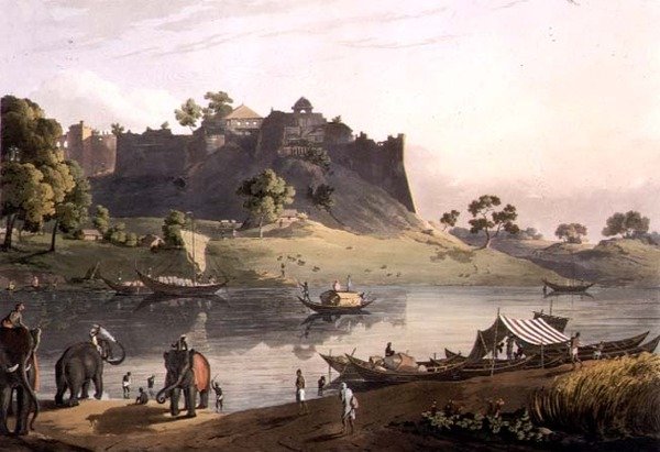 Ruinene av fortet ved Juanpore ved elven Goomtee, plate V, gravert av Daniel Havell (1785-1826) 1809 (gravering) av Henry (after) Salt
