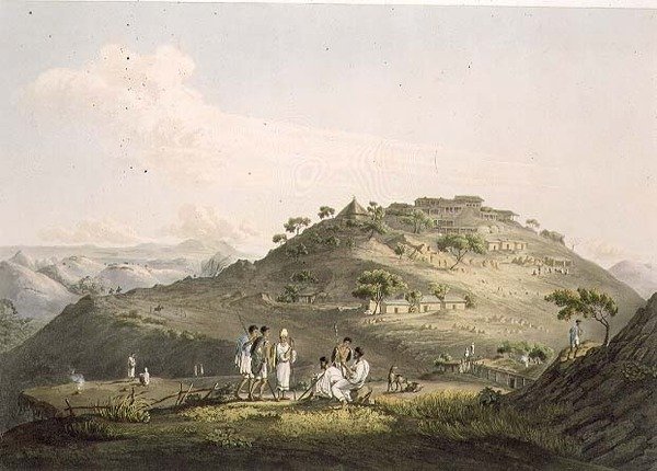 Byen Dixan i Abessinia, gravert av Daniel Havell (1785-1826) 1809 (akvatint) av Henry (after) Salt