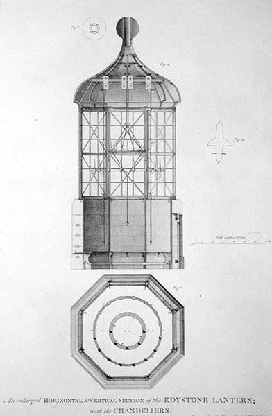 Eddystone Lighthouse gravert av Edward Rooker (ca. 1712-74) av Henry (after) Winstanley
