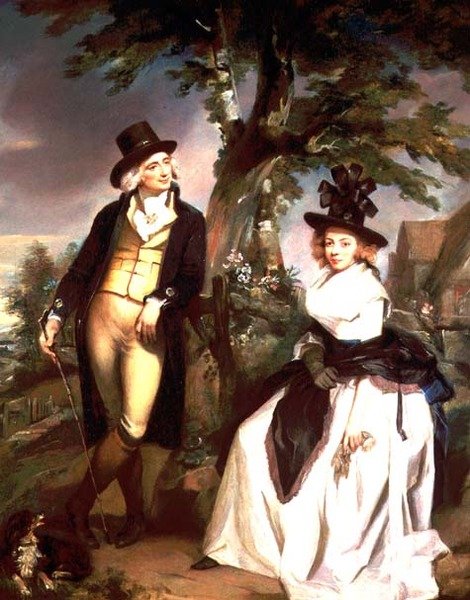 Portrett av en dame som sitter og mannen hennes står av Henry (attr. to) Singleton