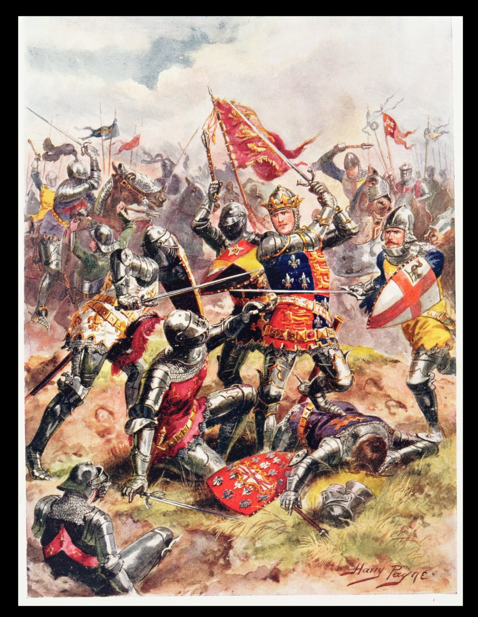 Kong Henry V (1387-1422) kjemper med heroisk tapperhet, illustrasjon fra 