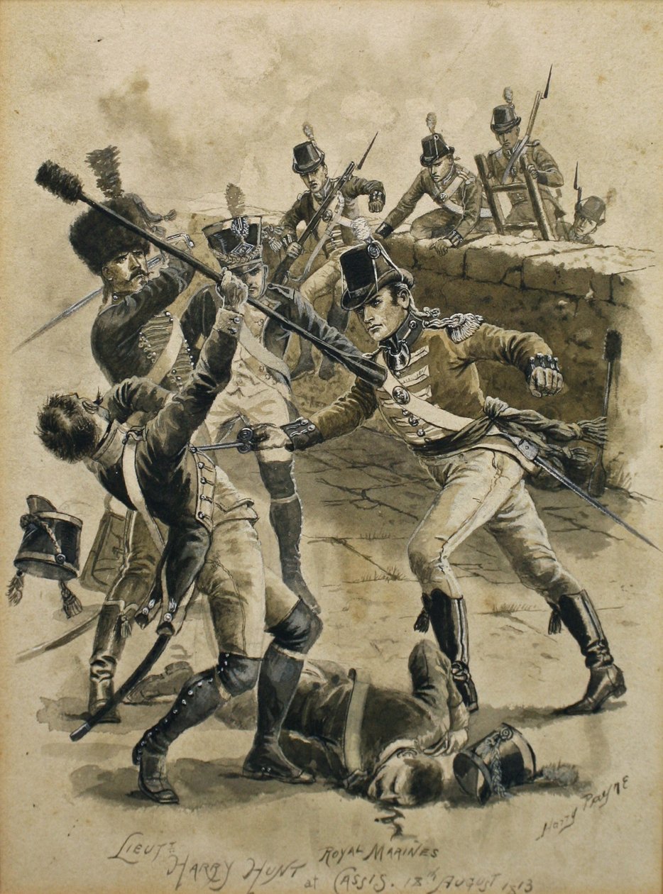 Løytnant Harry Hunt Royal Marines ved Cassis 18. august 1813 av Henry A. Payne
