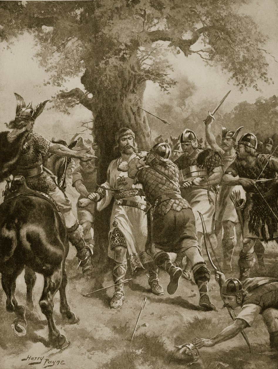 St. Edmund Slain by the Danes, 870 AD, illustrasjon fra 
