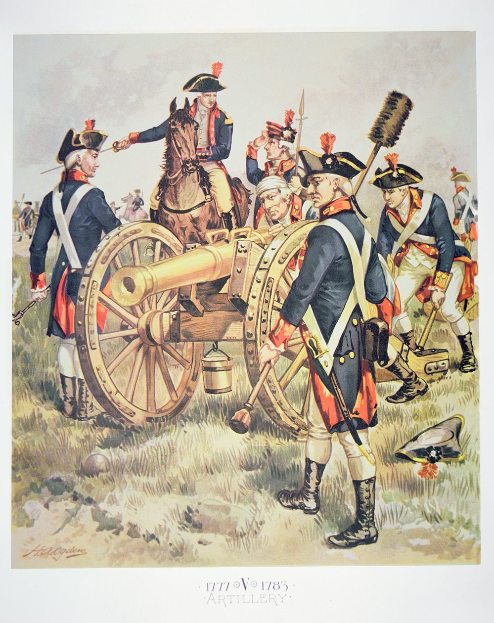 American Continental Army: Artillery Uniforms of 1777-83 (akvarell på papir) av Henry Alexander (after) Ogden