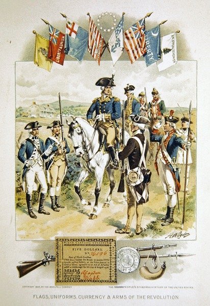 American Flags, Uniforms, Currency & Arms of the Revolution, illustrasjon fra 