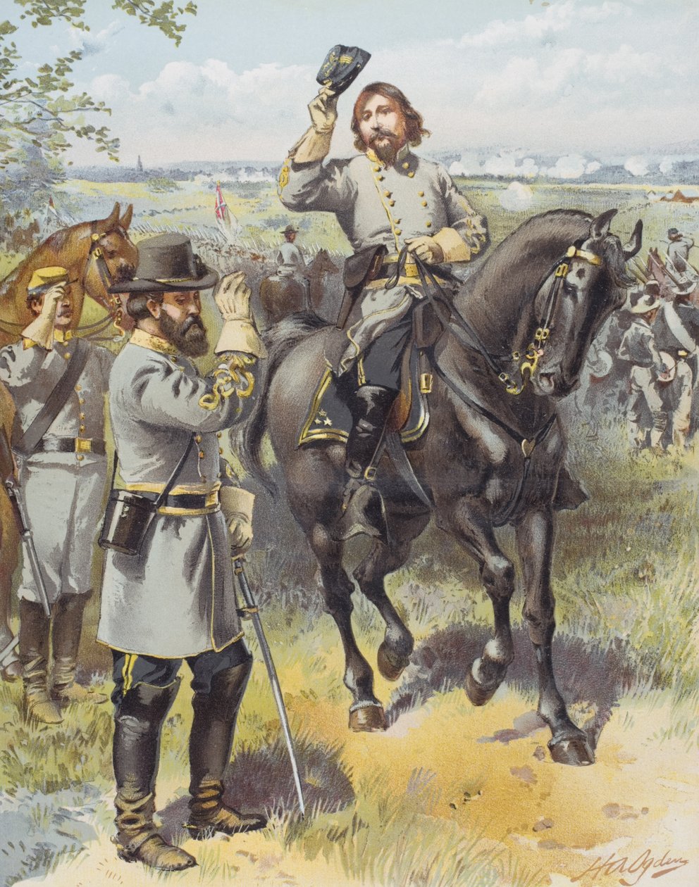 General Pickett tar ordre fra General Longstreet, slaget ved Gettysburg, 3. juli 1863 (farge litho) av Henry Alexander (after) Ogden