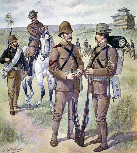 U.S. Army uniformer 1898-1900: Khaki feltkjole for vervede menn (farge litho) av Henry Alexander (after) Ogden