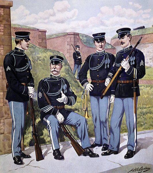 U.S. infanteri helkjole 1902-07 bevæpnet med amerikansk magasinrifle modell 1903 (farge litho) av Henry Alexander (after) Ogden
