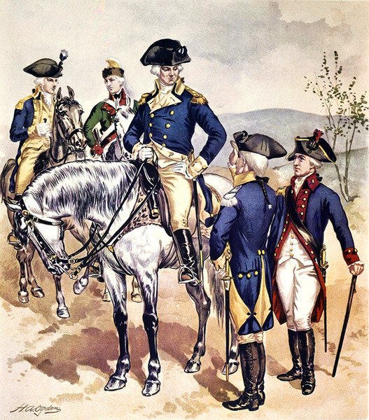 Amerikanske hæruniformer fra 1779-83 (akvarell på papir) av Henry Alexander Ogden