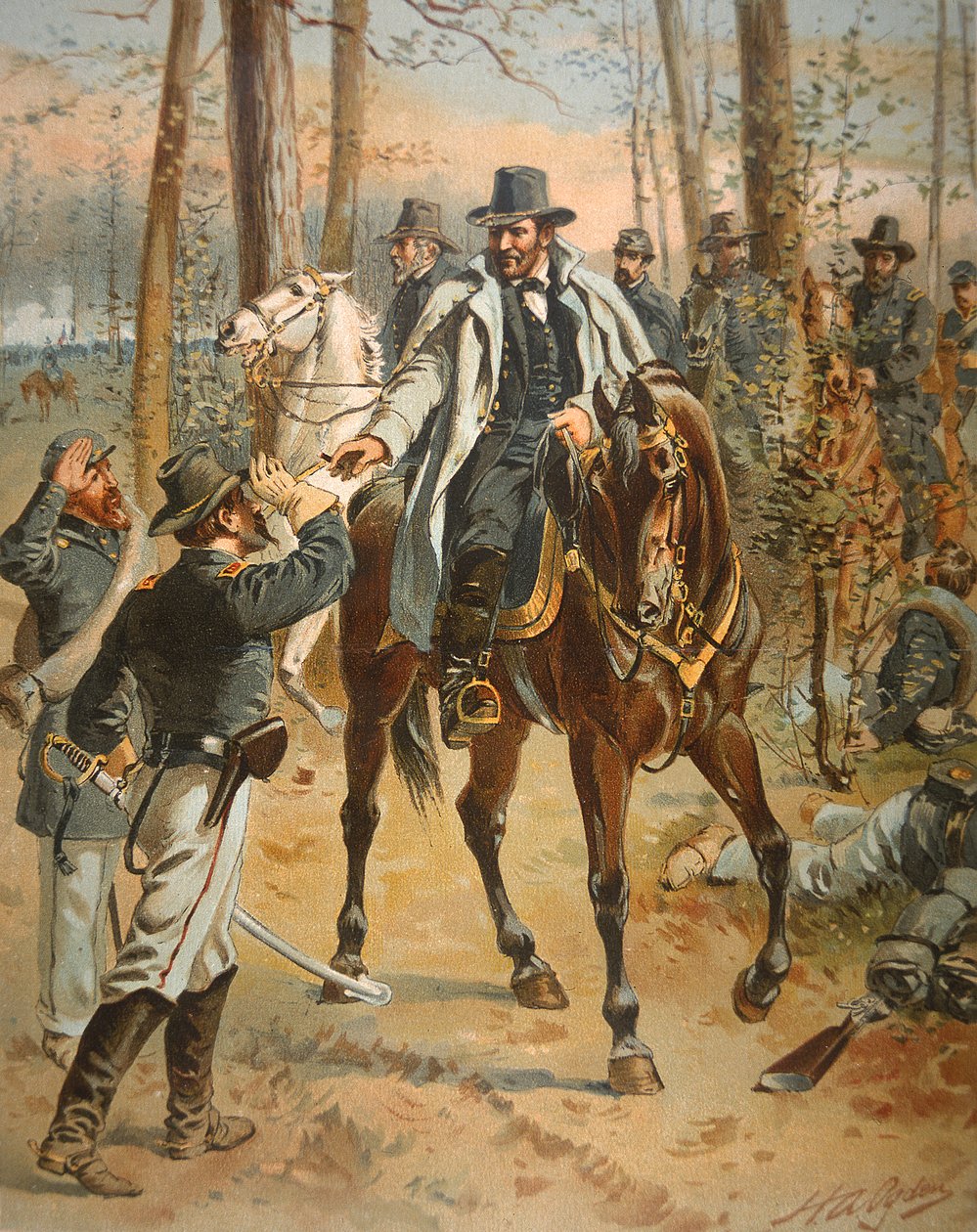 General Grant in the Wilderness Campaign, 5. mai 1864 (farge litho) av Henry Alexander Ogden