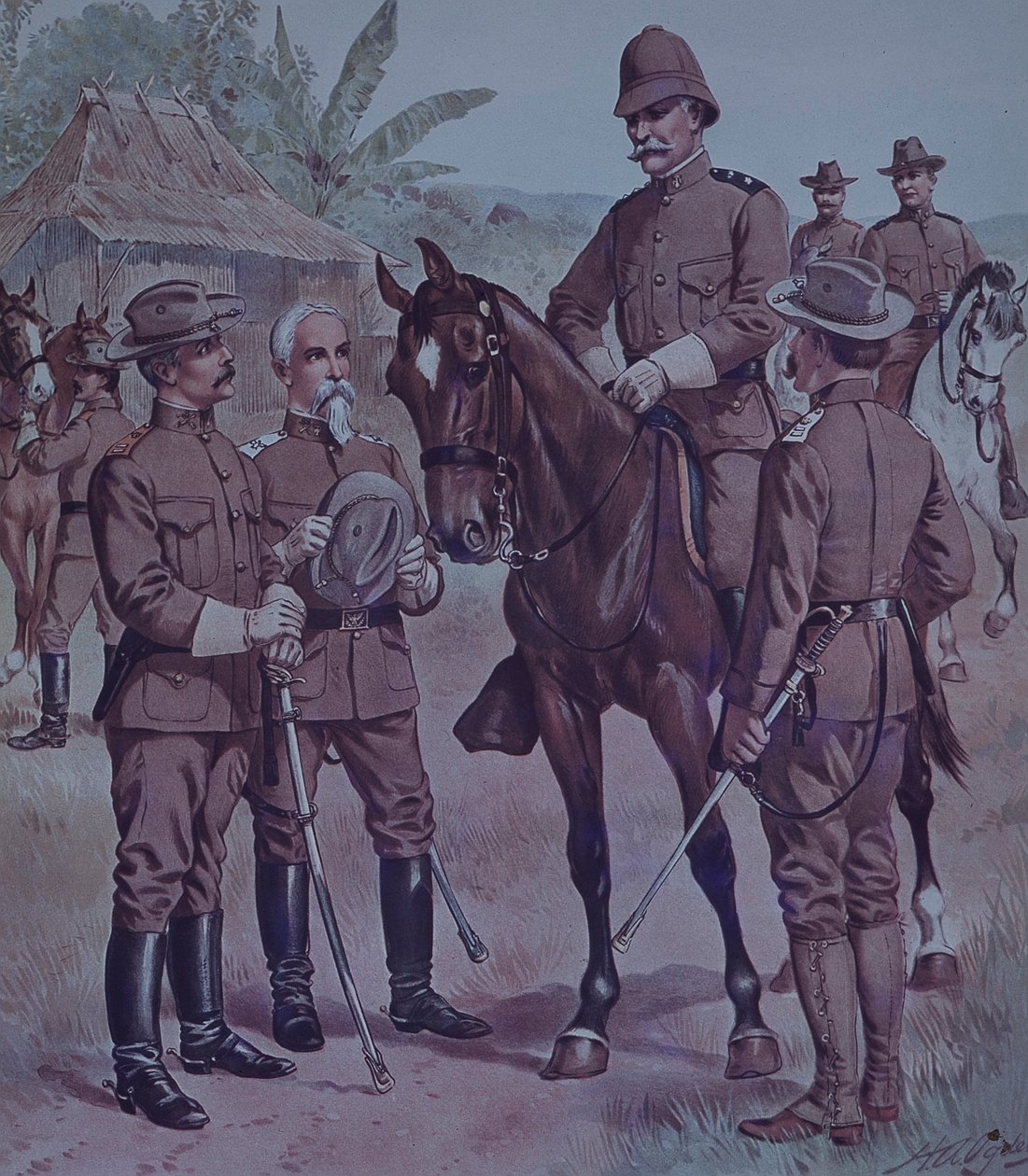 Spansk-amerikansk krig 1898, amerikanske tropper, montert Gen Lawton, kommandør andre divisjon, 5. armékorps, på Cuba av Henry Alexander Ogden