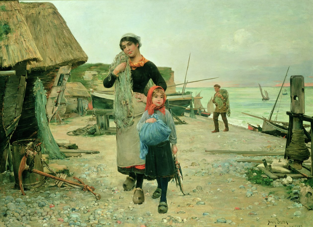 Fiskere vender tilbake med garnene sine, Etretat av Henry Bacon