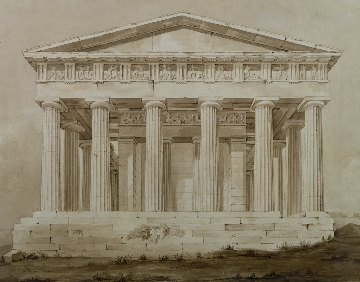 Hefaistos tempel, Athen (sepia wc på papir) av Henry Bailey