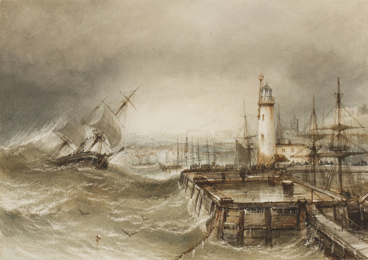 Inngangen til Scarborough Harbor (wc på papir) av Henry Barlow Carter
