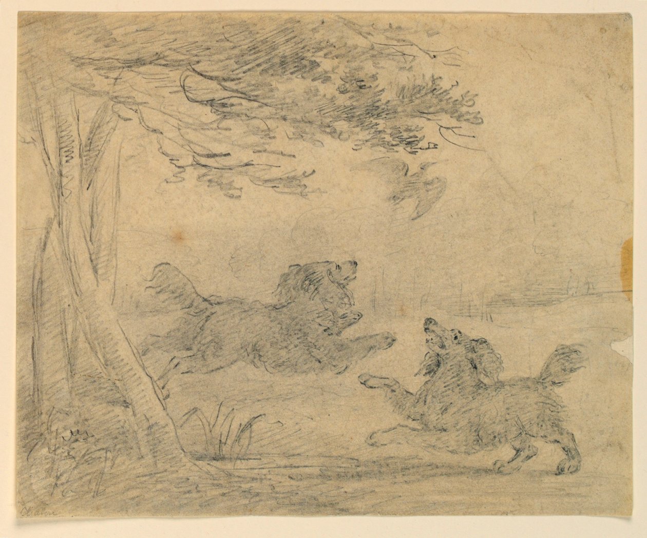 Studie av to spaniels i en park av Henry Bernard Chalon
