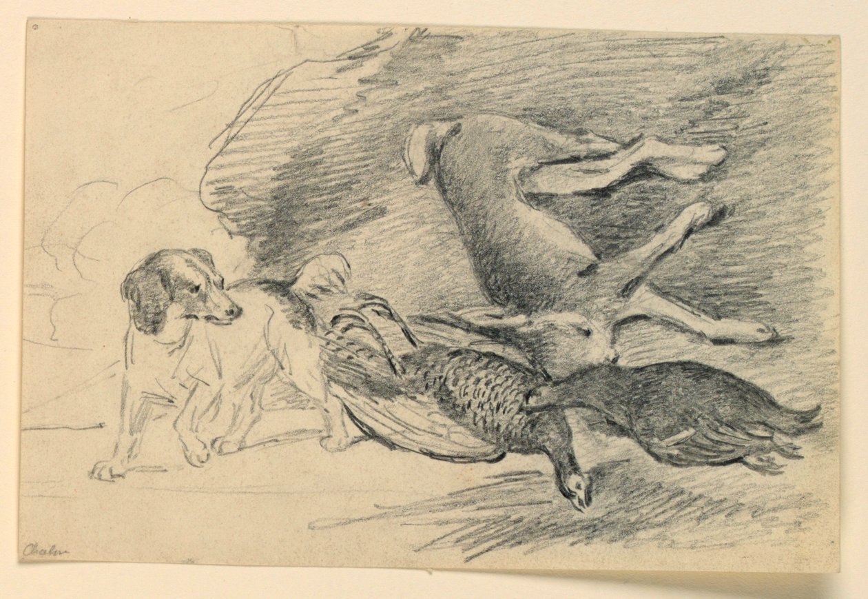 Studie av en hund ved siden av drept spill av Henry Bernard Chalon