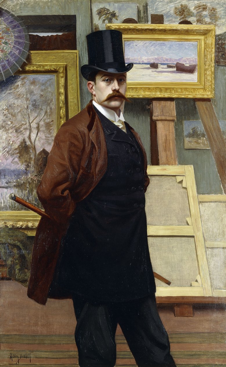 Selvportrett av kunstneren i studioet hans (olje på lerret) av Henry Bouvet