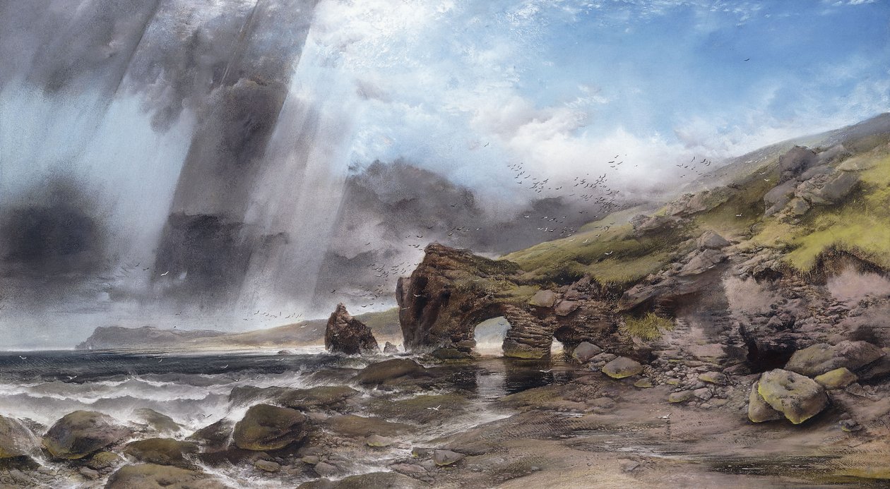 En steinete kystlinje ved Padstow, Cornwall, av Henry Bright