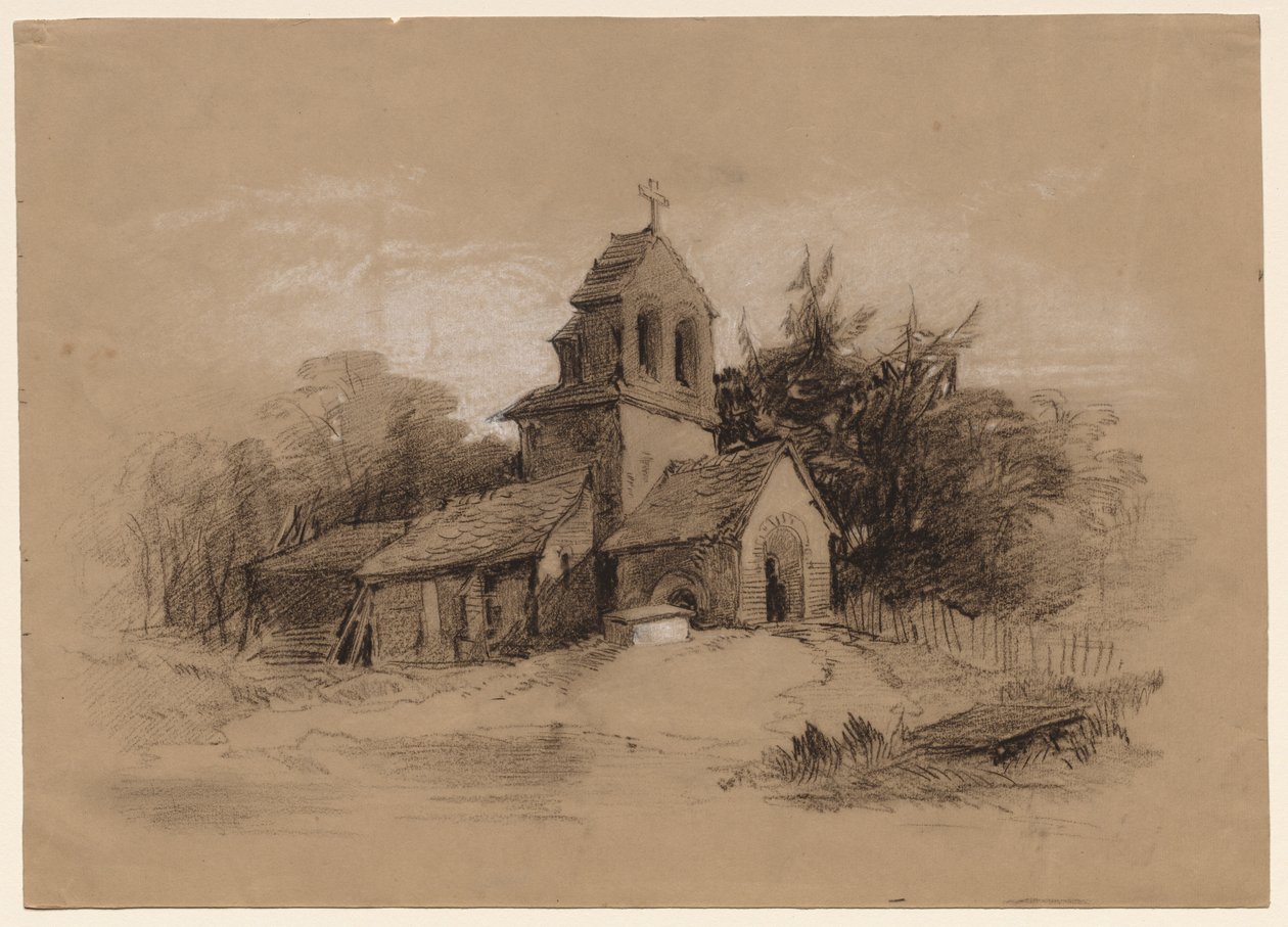 Kirke i et landskap, 1800-tallet. av Henry Bright