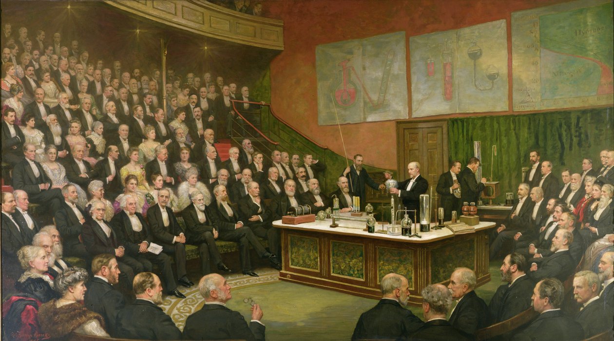 En fredagskveldsdiskurs ved Royal Institution; Sir James Dewar om flytende hydrogen, 1904 av Henry Brooks