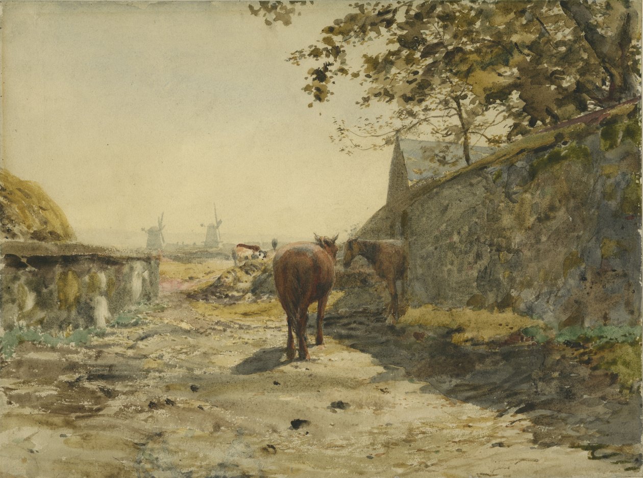 Utsikt over brakkemurene på Leazes, Newcastle upon Tyne (wc på papir, på kort) av Henry Burdon Richardson