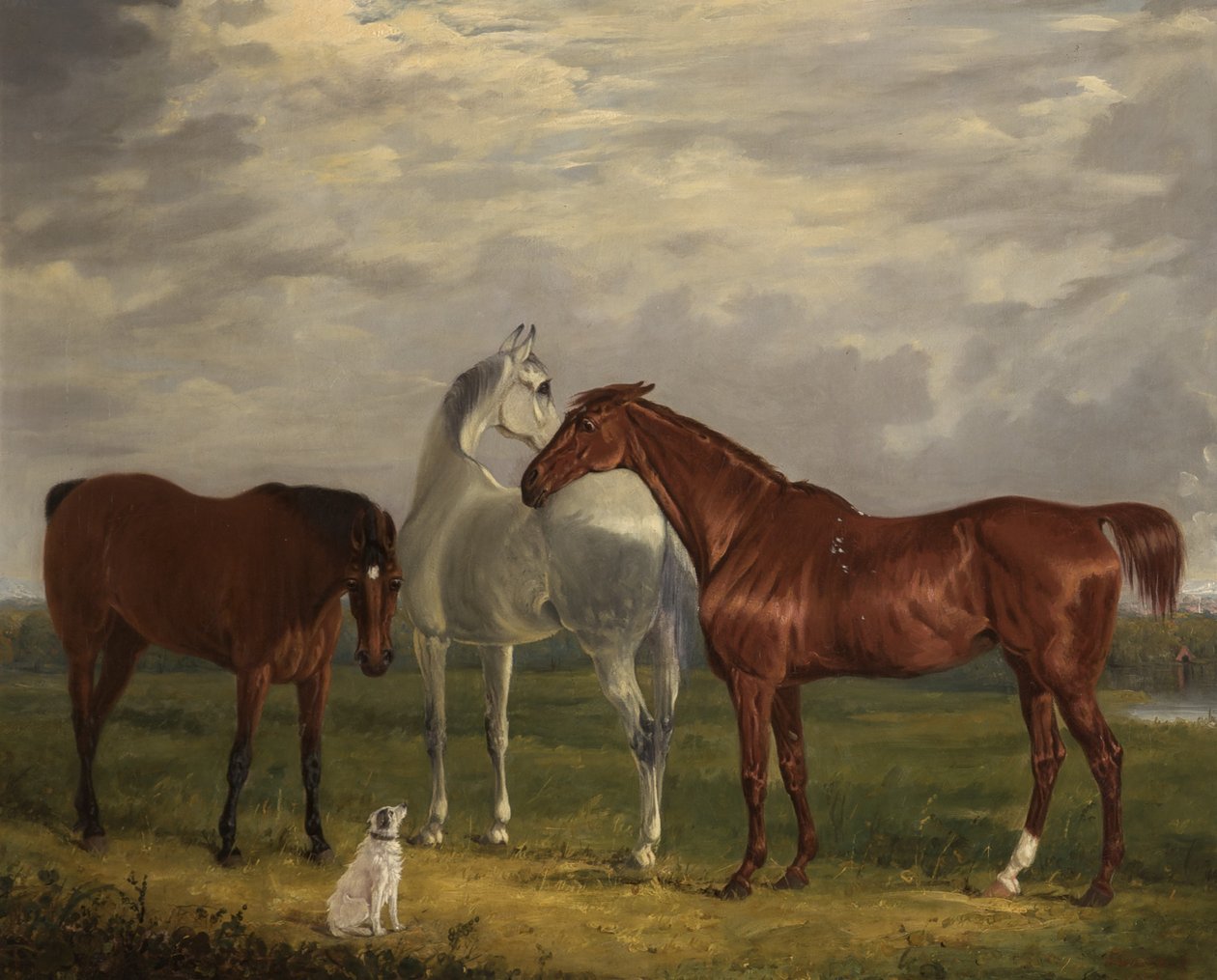 Three Horses of the 2nd Lord de Tabley and His Dog, Vic, 1838 av Henry Calvert