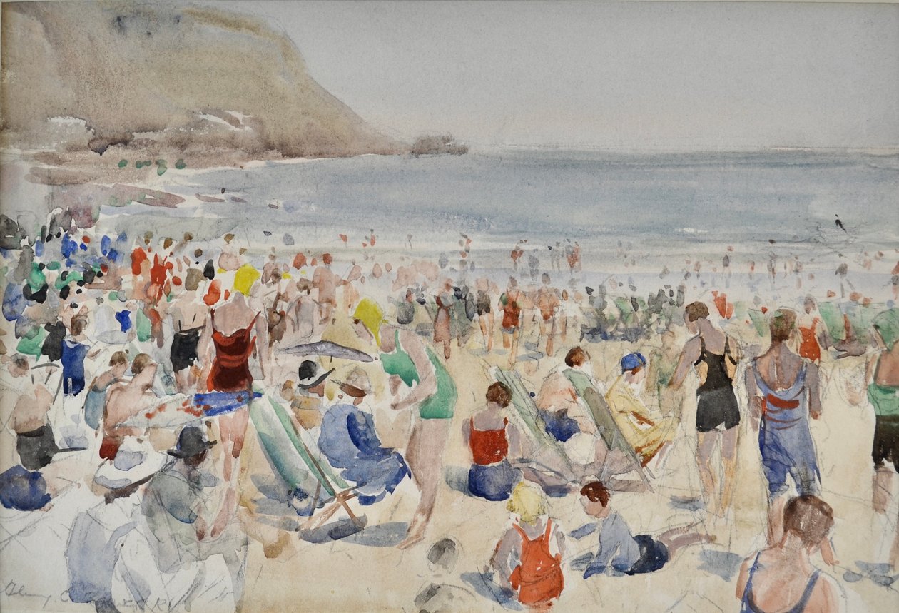 On the Beach, ca. 1920-30 (akvarell) av Henry Charles Brewer