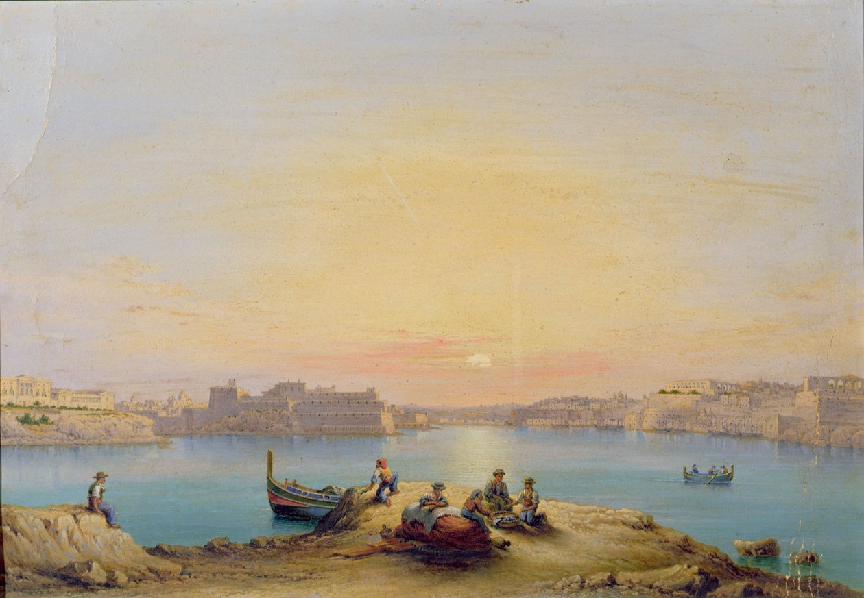 Valletta havn ved solnedgang av Henry Charles Ferro